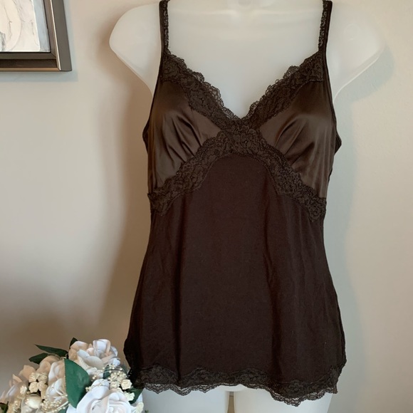 The Limited Tops - Brown Silk & Lace Tank Top